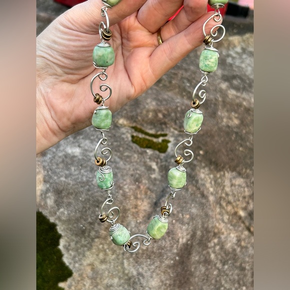 🪨Amazonite nuggets with silver wirework necklace bracelet & earrings - Picture 9 of 11